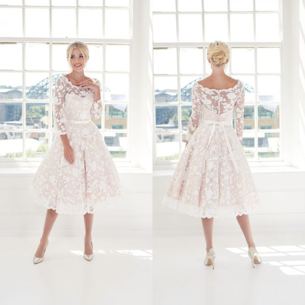 

sell ball gown house of mooshki wedding gowns jewel neck long sleeve tulle lace applique sash wedding dresses knee length bridal gown, White