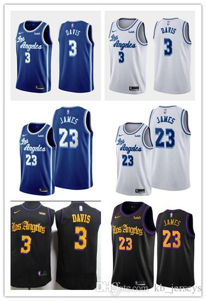 

los angeles lakers 23 lebron james 3 anthony davis men's 2019-20 classic city edition retro nba basketball jersey, Black