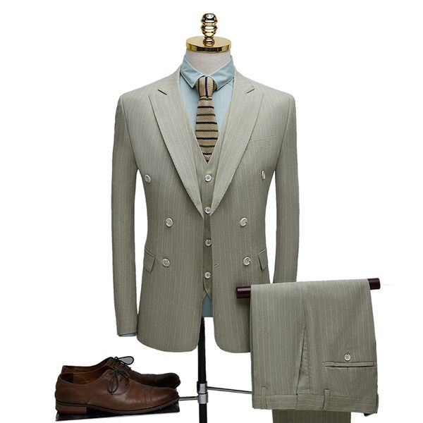 

2020 fashion men double breasted suit groomsmen texudo wedding suit for men british casual slim business office blazer, White;black