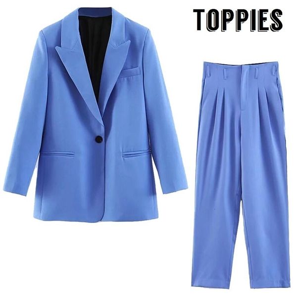 

2019 women blue small suit set single button blazer jacket high waist paperbag pants office lady formal two piece set y190923, Black;white