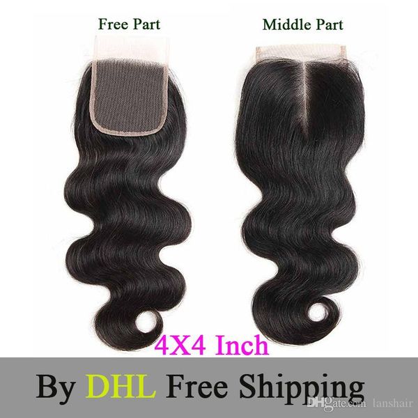 

brazilian lace closure virgin human hair body wave bleached knots middle part baby hair brazilian indian hair lace closure, Black;brown