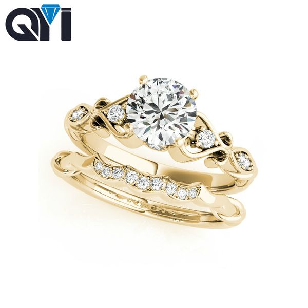 

qyi 10k solitaire engagement ring sets round cut 1ct sona simulated diamond jewelry for women 10k solid yellow gold wedding ring, Golden;silver