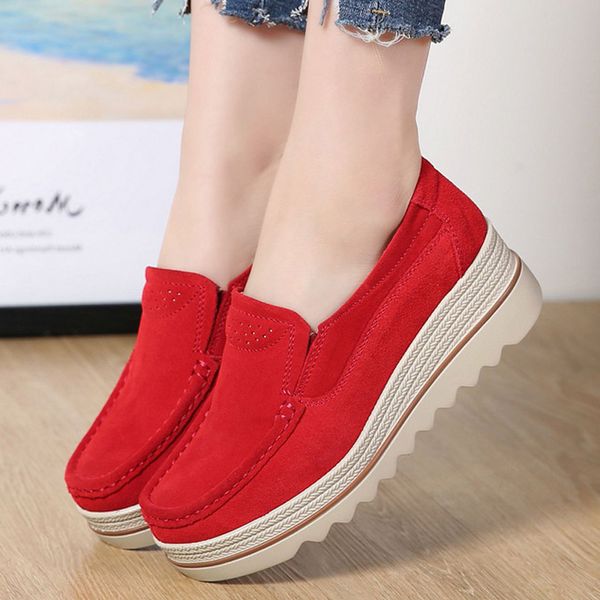 

plus-size women flats platform shoes leather lace up sewing loafers woman moccasins wedges creepers female casual shoes ladies, Black