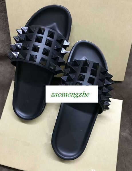 

высокое качество донна плоские туфли дизайнерские роскошные красные днища обувь мужская заклепки шипы плоские тапочки, Black