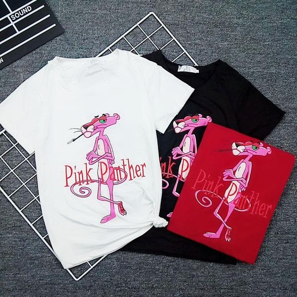 

19ss women designer pink leopards tshirts fashion polyester casual o-neck short sleeved shirts women clothes, White