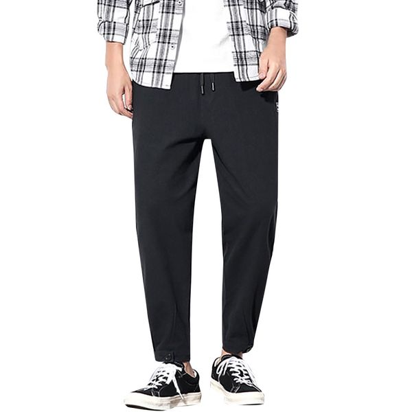 

pants streetwear men summer fashion solid color casual pants fitness trousers long pantalones hombre, Black