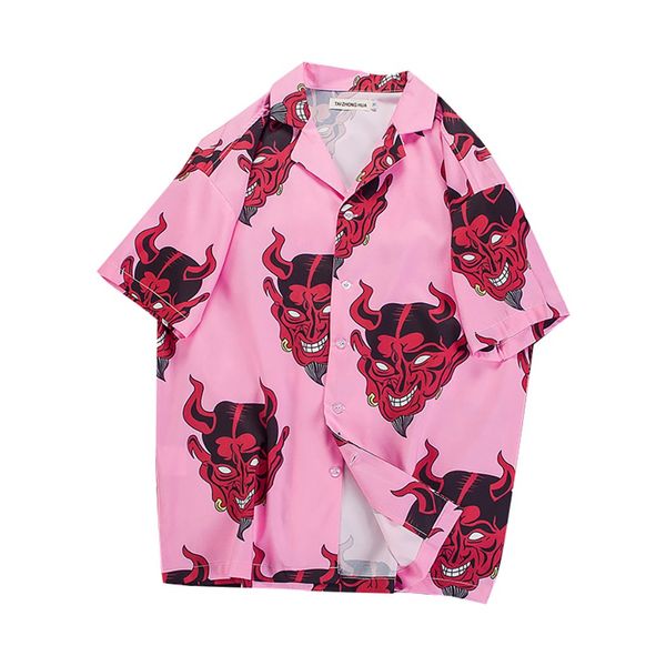 

womail 2019 new arrivals turn-down collar shirts men 2019 summer hawaii style print casual streetwear hip hop short sleeve shirt, White;black