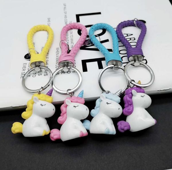 

rainbow pvc animal unicorn keychain for men women bag ornament key chain keyring diy jewelry ing, Silver
