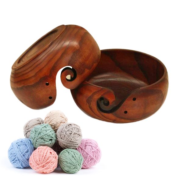

eco-friendly wooden yarn storage bowl organizer for knitting crocheting