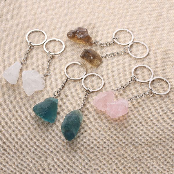 

natural stone pendant keyring for men women silver color keyrings geometry shape keychain jewelry car bijouterie accessories