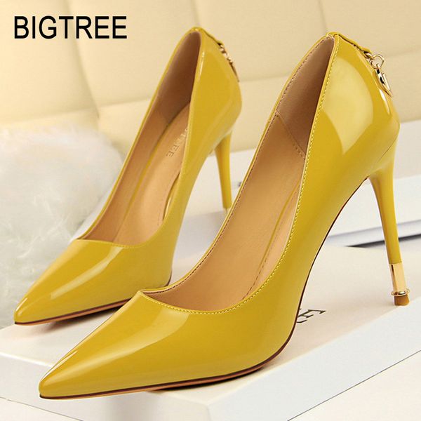 

bigtree shoes women pumps patent leather women shoes spring high heels wedding fashion kitten heels party pink, Black