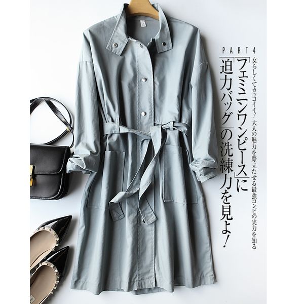 

autumn women cotton trenches long stand collar solid loose wide waisted trenches lady fall casual jackets coats, Tan;black