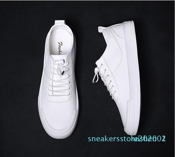 

european station men's shoes 2019 new small white shoes male korean version of the wild flat leather lace casual shoes s01, Black