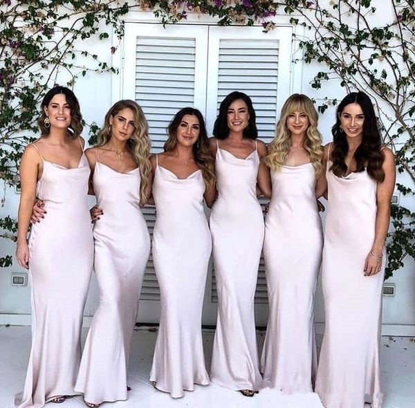 

2020 Light Pink Spaghetti Straps Long Mermaid Bridesmaid Dresses Maid Of Honor Dresses Sweep Train Long Gowns Evening Dresses Custom Made, Blue;red