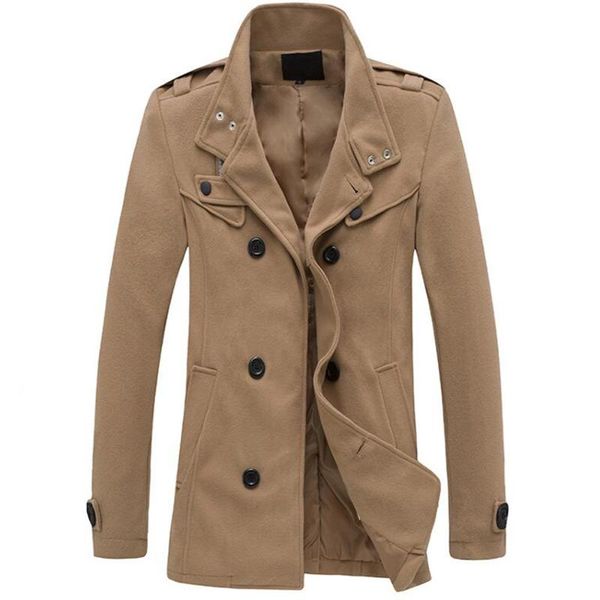 

fashion new winter woolen coat men thick oat double breasted overcoats for male 4 colors lapel wool blends coat with pockets, Black