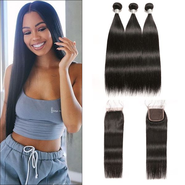 

оптовая прозрачное кружево закрытие пачками straight бразильских виргинских связки волос с затворы straight бразильских волос плетения связк, Black