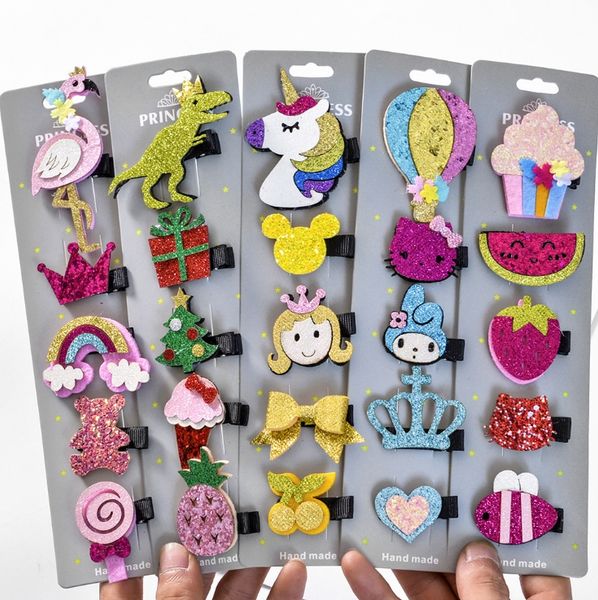 Pailletten Haarnadeln Kleinkind Mädchen Cartoon Bowknot Haarspange Niedliche Tiere Früchte Haarspangen Haarschmuck Regenbogen Einhorn Dinosaurier DHW3828