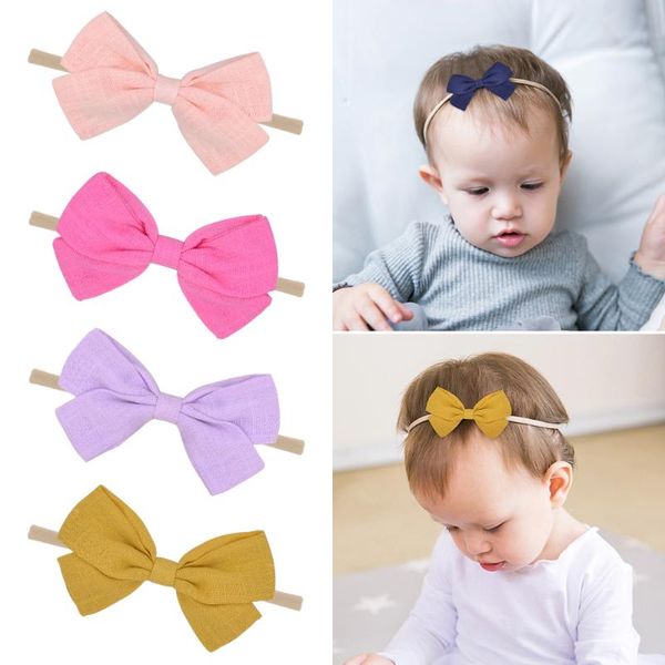 

hair accessories 3.5inches cute baby headband for girls elastic rope turban bows kids stretch princess solid bands headwear, Slivery;white