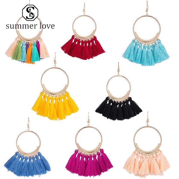 

vintage bohemian tassel earrings for women handmade big hoop dangle earing fashion jewelry gift trendy wholesale new arrival-y, Silver