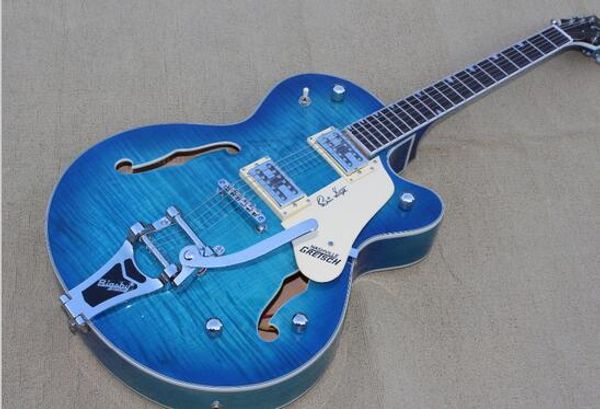

Sea blue bur t fini h 6120 hollow body electric jazz guitar gret guitar hipping