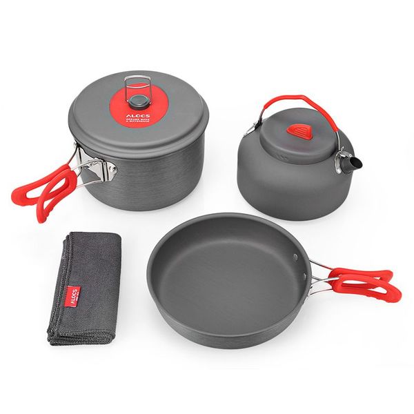 

alocs cw - c19t hard alumina cooking kit cookware set portable ultralight 2 - 3 people pot pan kettle dishcloth for camping pi