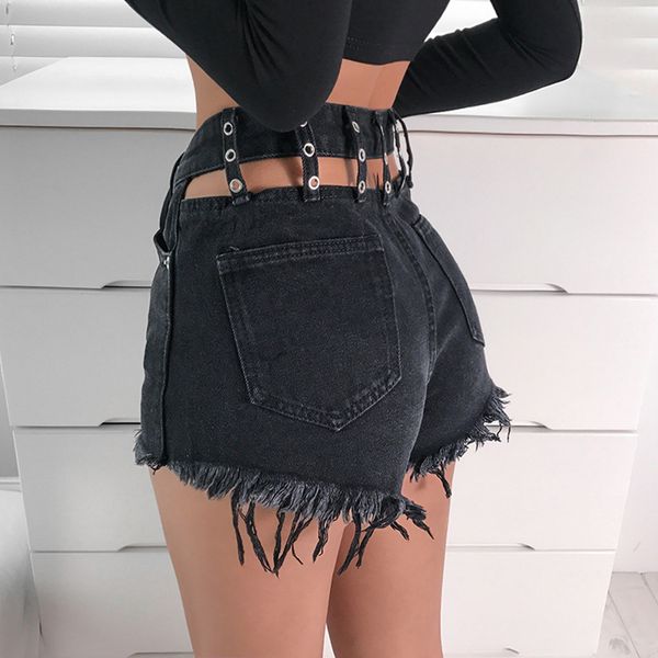 

sweetown punk summer denim shorts women elelet hollow back short feminino streetwear pockets zipper high waist short, White;black