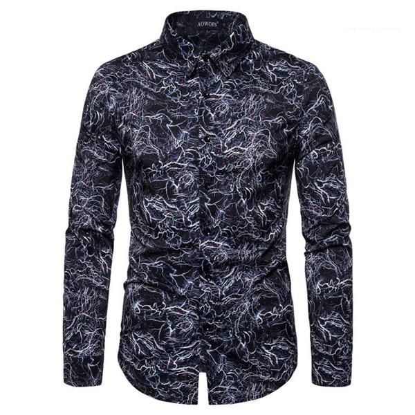 

lapel neck mens shirts casual males clothing 3d digital print mens designer shirts fashion panelled long sleeve, White;black