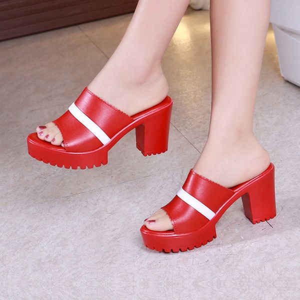 

fashion high-heel thick with slippers large size waterproof platform elegant sandals and slippers temperament catwalk flip flop, Black