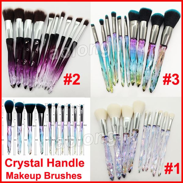 Novas escovas de maquiagem de cristal 10 pçs / set Diamond Crystal Punho Escova Fundação de Pó Blush Contours Highlighter Face e Eye Brushes Kit