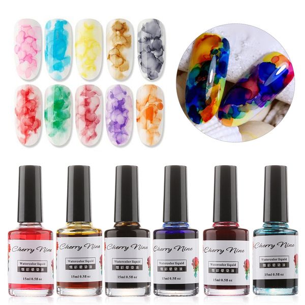 

new diy 15ml uv watercolors ink marble nail polish art smoke color smudge bubble armor color marble smudge nail gel art tool