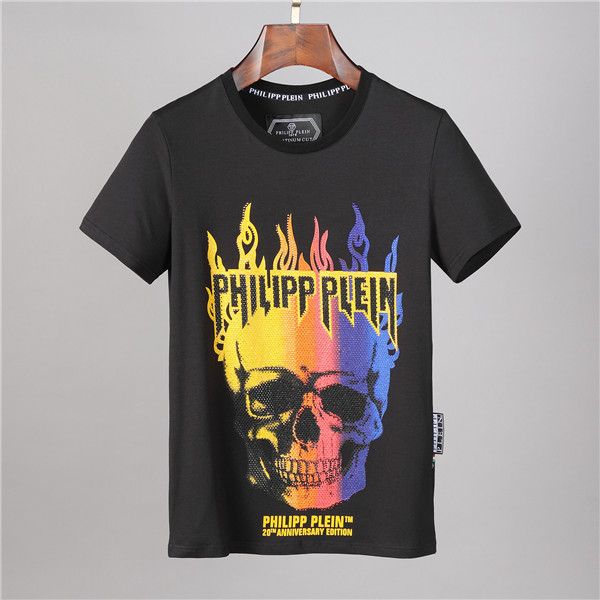 

new luxury printed phillip plain short-sleeved men's summer pp fluorescent skull head drilled cotton brand t-shirt, White;black