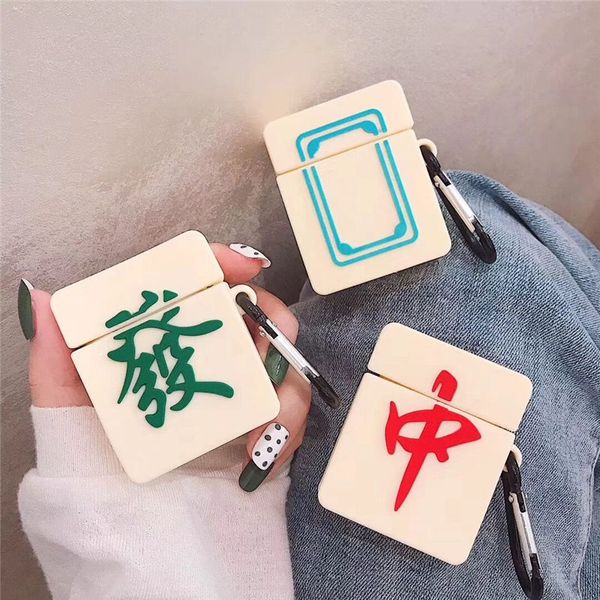 

mahjong silicone case for airpods 2/1 shockproof majiang protective cover for airpods charging box with hook