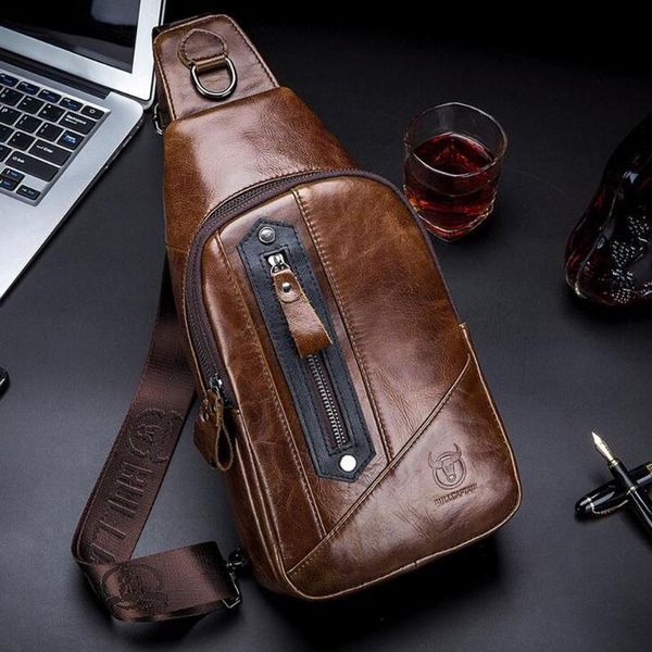 

men shoulder chest bag vintage genuine leather cowhide sling chest back bag cross body messenger pack travel