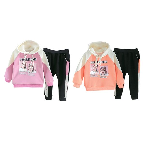 

autumn baby girls set long sleeve cartoon print hoodie thicken sweatshirt +pants casual costume set, White