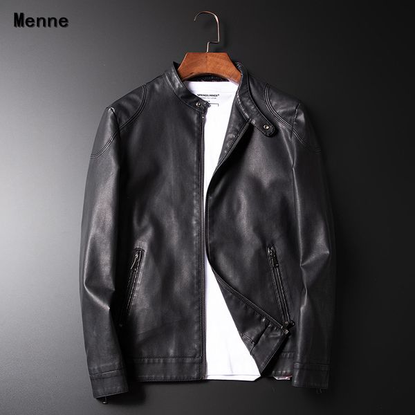 

menne 2019 new men's jacket\ winter leather/locomotive/collar, Black