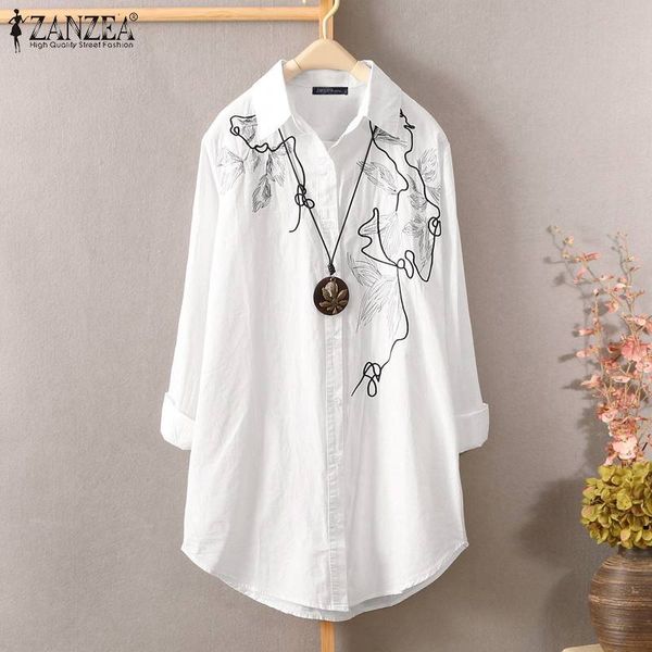 

zanzea women casual turn down collar blouses shirts 2020 spring fashion buttons down blusas floral printed tunic 5xl, White