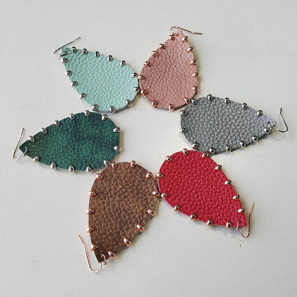 

leather teardrop earrings for women rivets funk statement fashion dangle earrings multicolors 12pairs/lot supply manufacturers, Silver