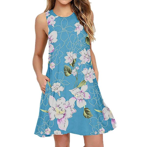 

women summer casual sleeveless printed swing mini dress sundress with pocket floral printing ladies fashion casual dresses, Black;gray