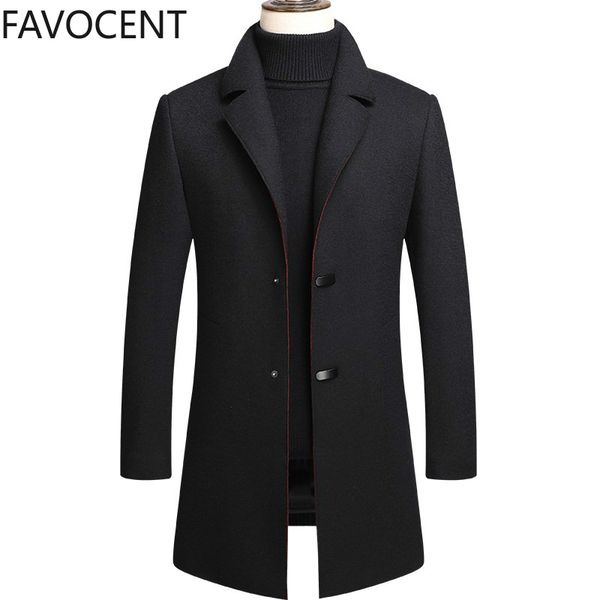 

mens wool coat autumn winter men slim fit warm coats solid color casual mid length wool overcoat mens trench coat jacket black