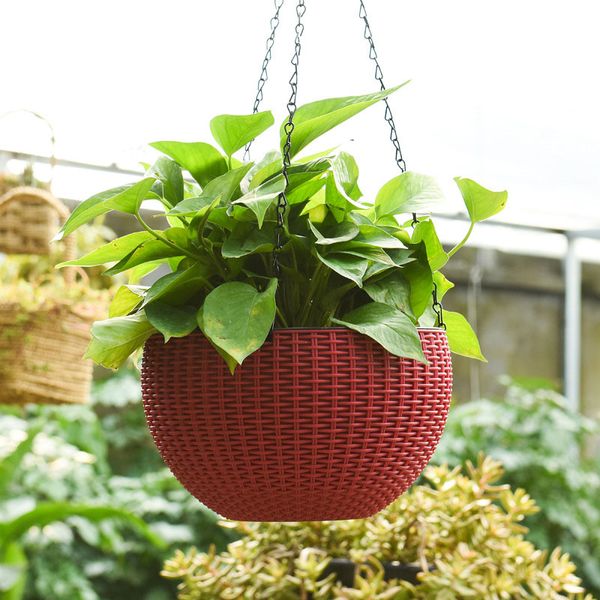 

hanging planter flower pot basket round rattan plastic durable for garden outdoor plant @ls