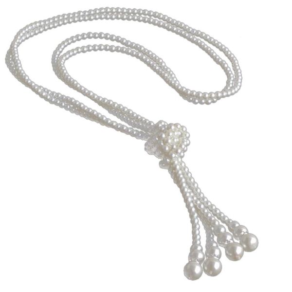 

romantic pearl chain necklaces milk white long necklaces sweater accessories fashion pearl beaded pendant jewelry, Silver