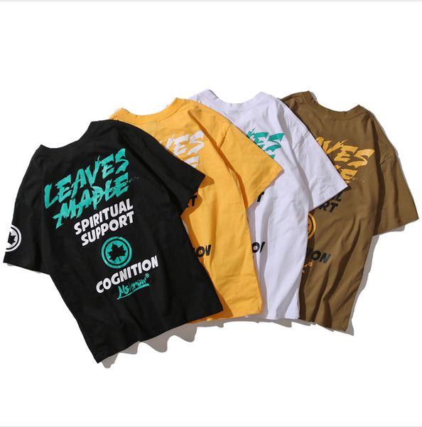 

2020 mens designer t shirt summer casual mens loose tees maple leaf & letters print fashion hip hop short sleeves mens t shirt size m-2xl, White;black