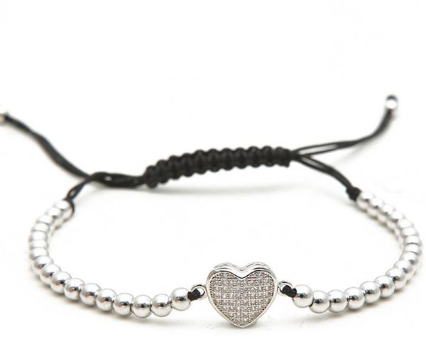 

gold silver micro pave cz cubic zirconia rope adjusted copper beads bracelet heart hg423 charm braided bangles women, Black