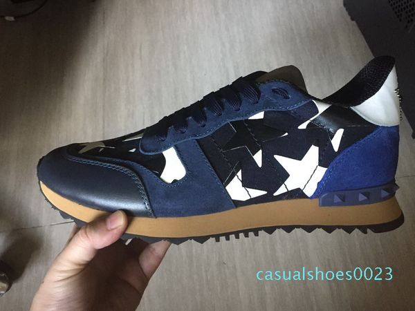 

size 35-46 women/mens casual shoes camouflage genuine leather lace up couple star shoes rivets flat shoes ac23, Black