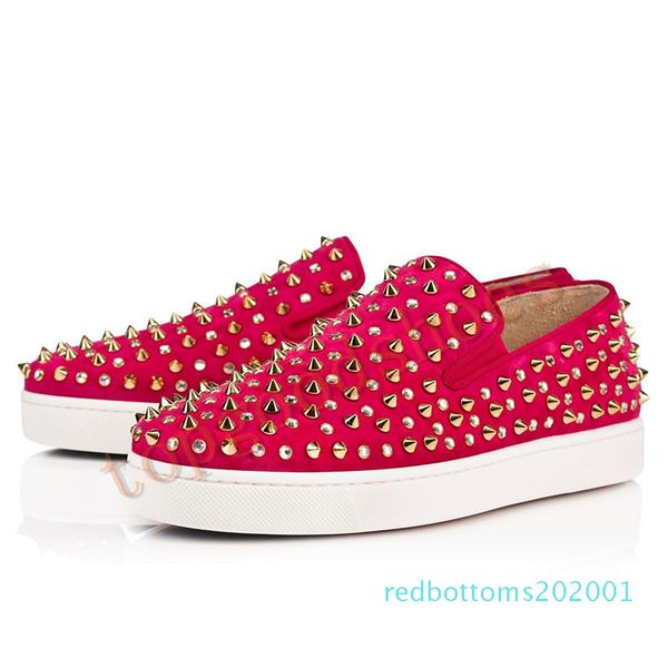 

new designer shoes studded spikes flats shoe red bottoms shoes womens party lovers genuine leather sneakers size 35-47re01, Black