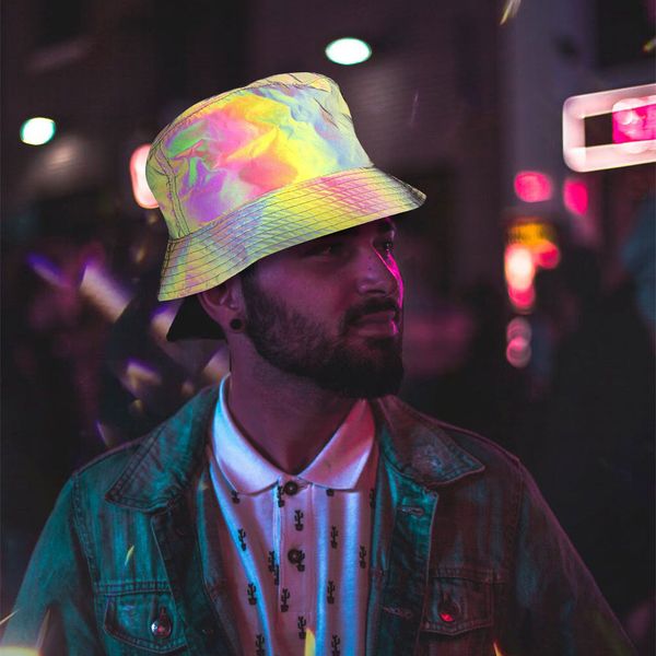 

club party men women hip hop reflective bucket hat outdoor sporting high visibility bucket hats casual fishing hat cap