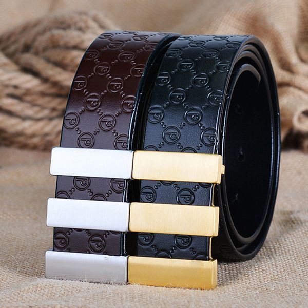 

2019 ciartuar new design quality men belt genuine leather strap trousers first layer brass gold sliver buckle ing, Black;brown