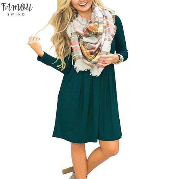 

2020 autumn aline dress women winter dress red navy loose party dress women round neck long sleeve ladies new yxbd0, Black;gray