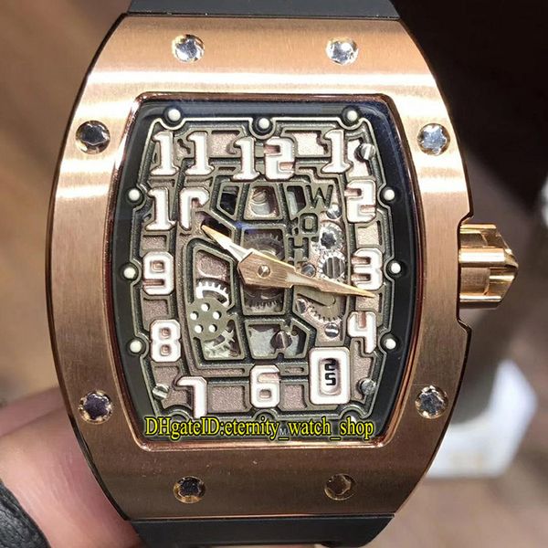 

luxury r rm 67-01ti skeleton date dial japan miyota automatic rm67-01 mens watch rose gold case rubber sport designer watches, Slivery;brown