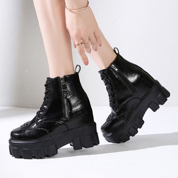 

ribetrini new girl 2019 cool patent pu shoes woman fashion high platform ankle boots high heels boots women, Black